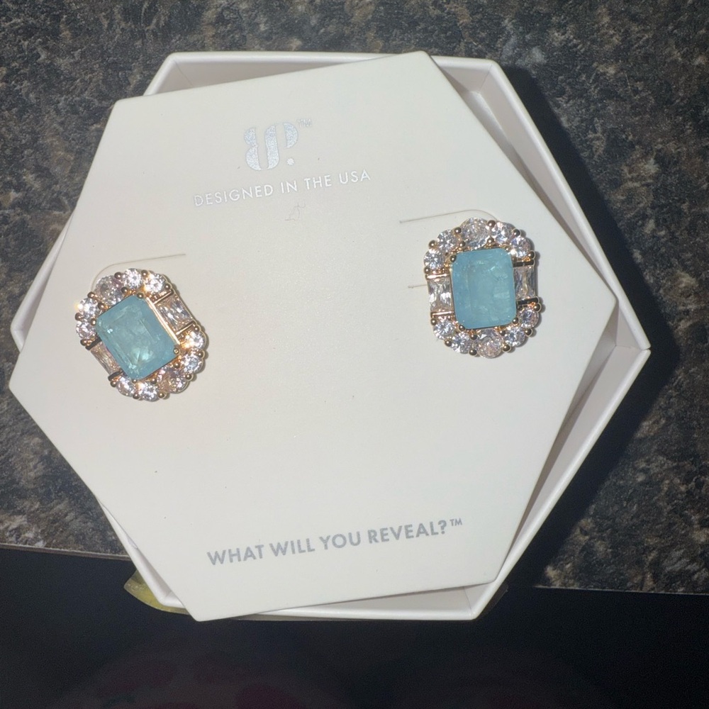 BP Blue and Silver Stud Earrings with Gemstone Halo